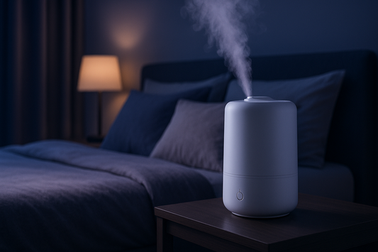 Bedroom humidifier running at night for better sleep and optimal air quality
