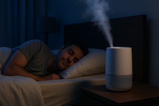 Bedroom humidifier helping reduce snoring for peaceful quiet sleep at night