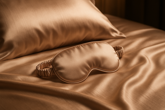 Luxurious silk sleep mask on elegant bedding for premium comfort
