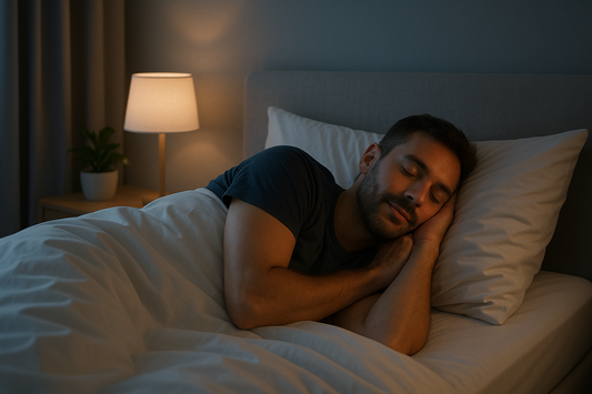 Person falling asleep fast in peaceful bedroom using proven sleep methods