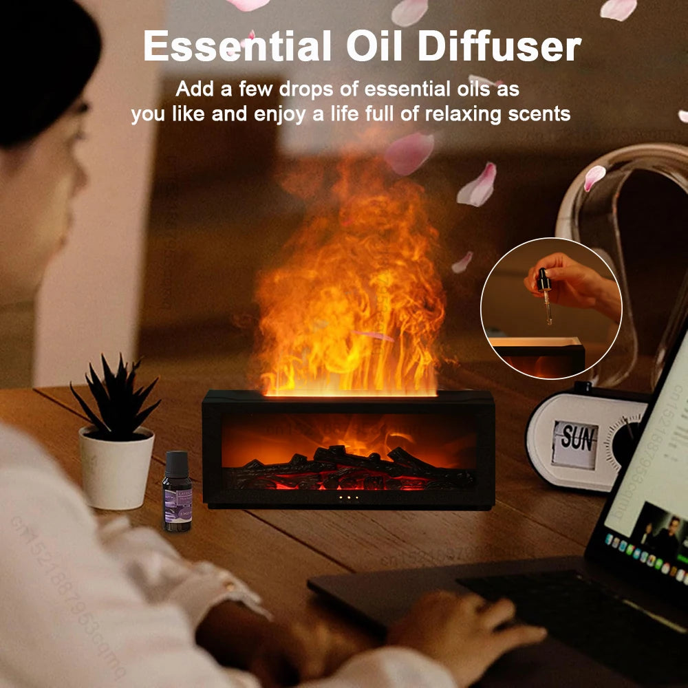 Flame Effect Aroma Diffuser - Essential Oil Humidifier with LED Remote