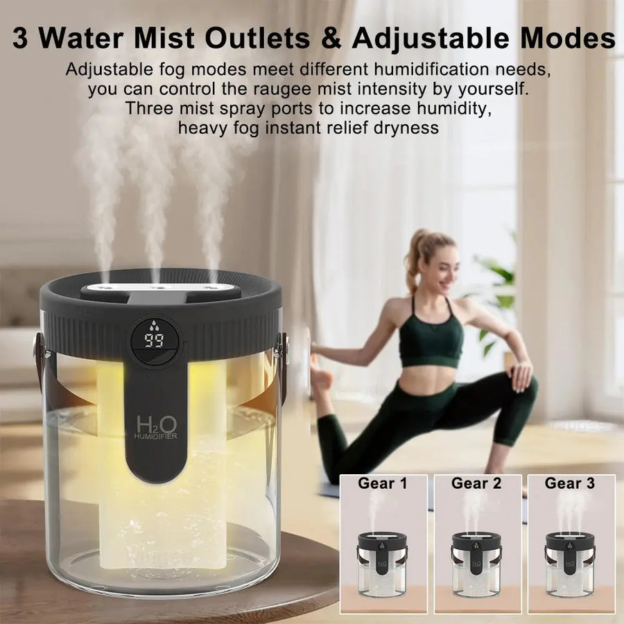 1.5L Air Humidifier Large Capacity Home Humidifier Silent Mist Maker 1800mAh Battery USB Rechargeable Humidifier with LED Light QuietAura