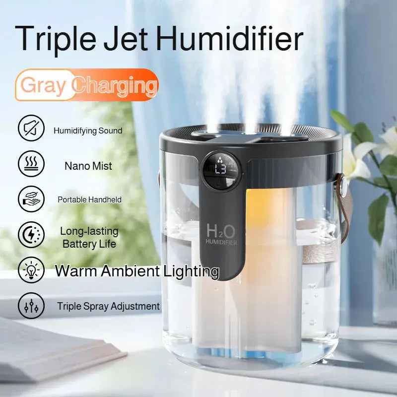 Home Portable Desktop Small Humidifier Wireless Three Spray Large Fog Volume Office Humidifier QuietAura