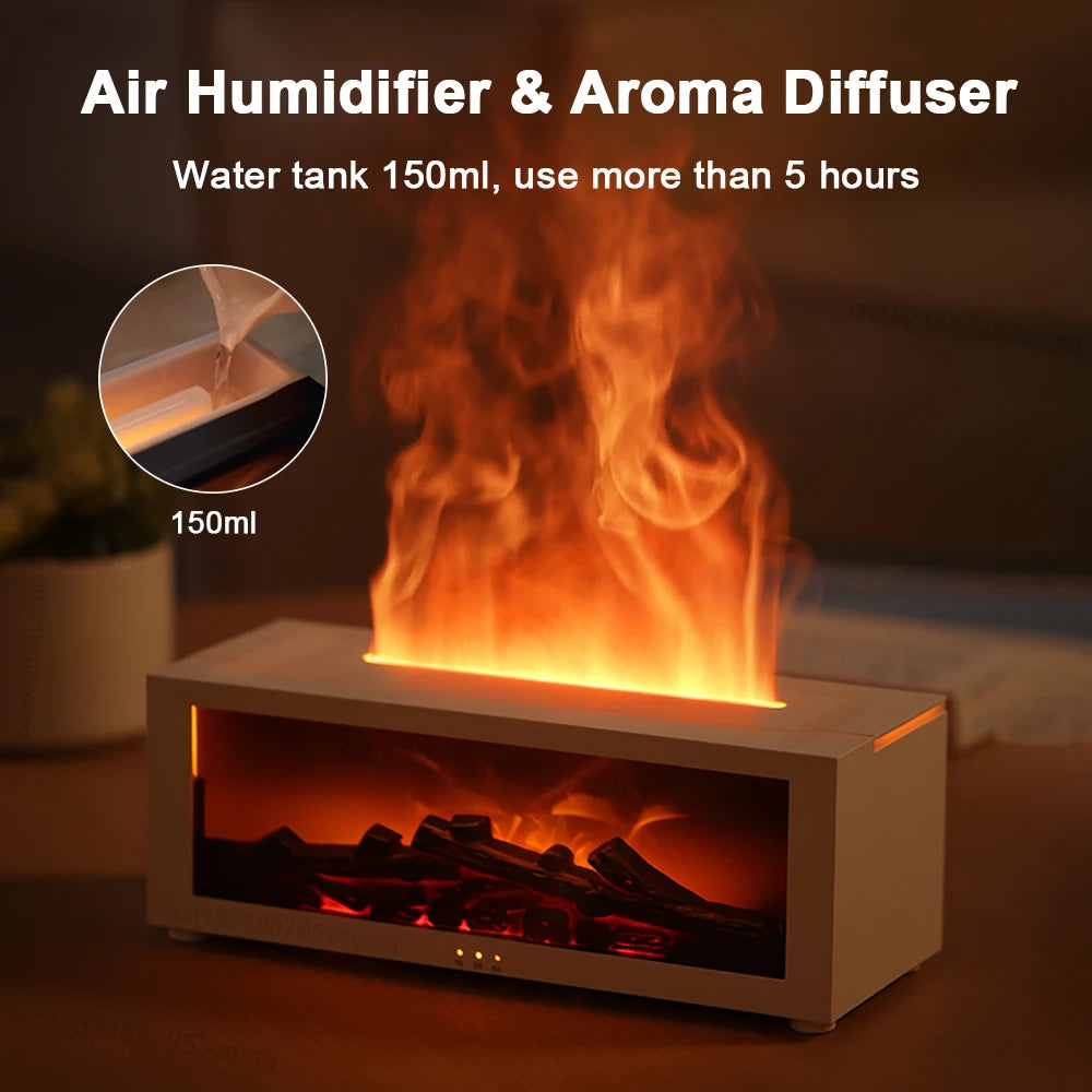 Flame Effect Aroma Diffuser - Essential Oil Humidifier with LED Remote