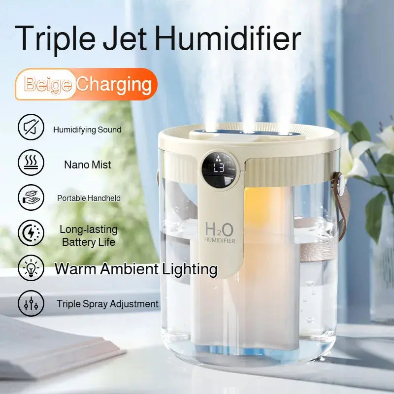 Home Portable Desktop Small Humidifier Wireless Three Spray Large Fog Volume Office Humidifier QuietAura