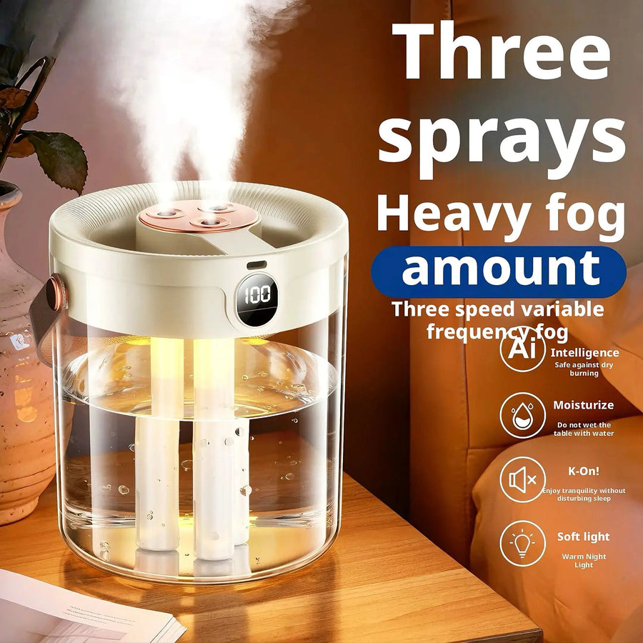 3-Nozzle Humidifier for Bedroom Quiet Night Light Air Purifier Adjustable Mist Levels Mini Humidifier for Pregnant Women Babies QuietAura