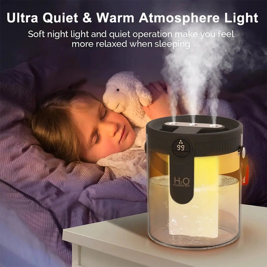 1.5L Air Humidifier Large Capacity Home Humidifier Silent Mist Maker 1800mAh Battery USB Rechargeable Humidifier with LED Light QuietAura