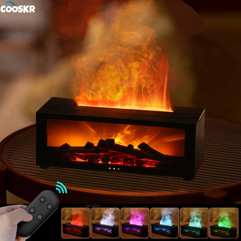 Flame Effect Aroma Diffuser - Essential Oil Humidifier with LED Remote