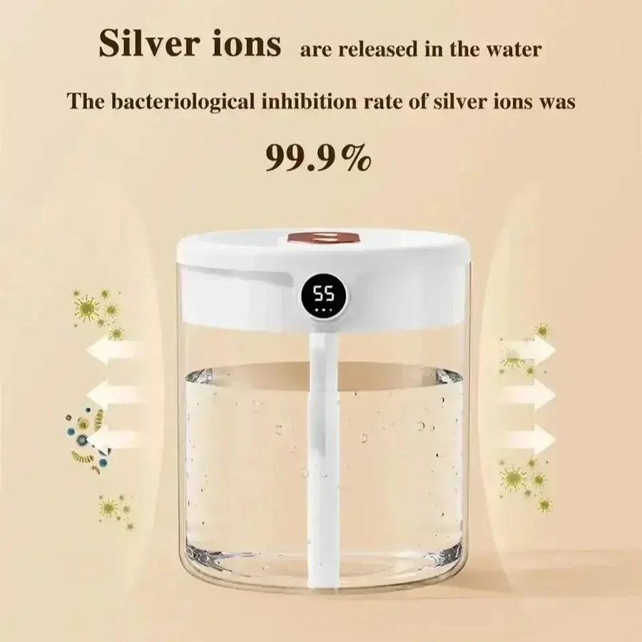 Dual Spray Humidifier USB Large Capacity Home 2L Quiet Bedroom LED Digital Display Night Light Office Desktop Mini Diffuser QuietAura