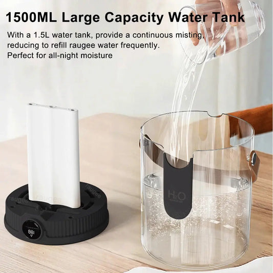 1.5L Air Humidifier Large Capacity Home Humidifier Silent Mist Maker 1800mAh Battery USB Rechargeable Humidifier with LED Light QuietAura