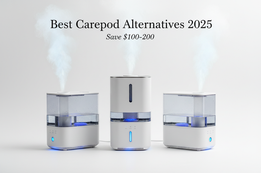Best Carepod alternatives 2025 comparison showing premium humidifiers with LED lights and modern design, save $100-200 on quality humidification