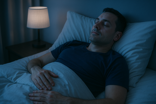 Person using military sleep method to fall asleep instantly in peaceful bedroom
