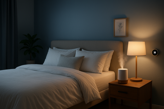 Optimal bedroom environment with humidifier and perfect setup for improving sleep quality