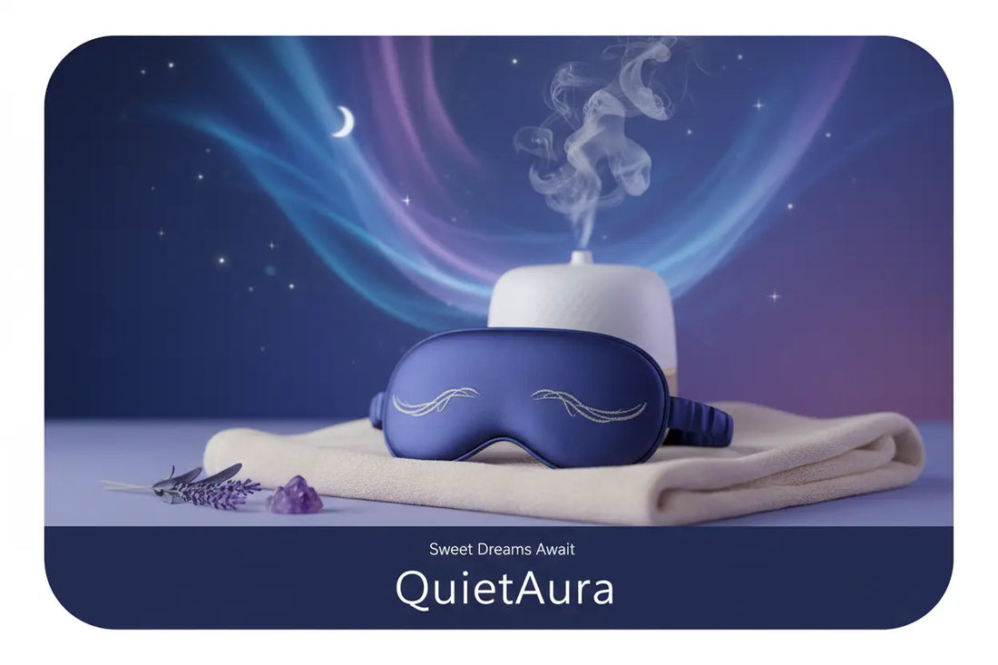 Humidifier and diffuser running on bedside table in dark bedroom for sleep