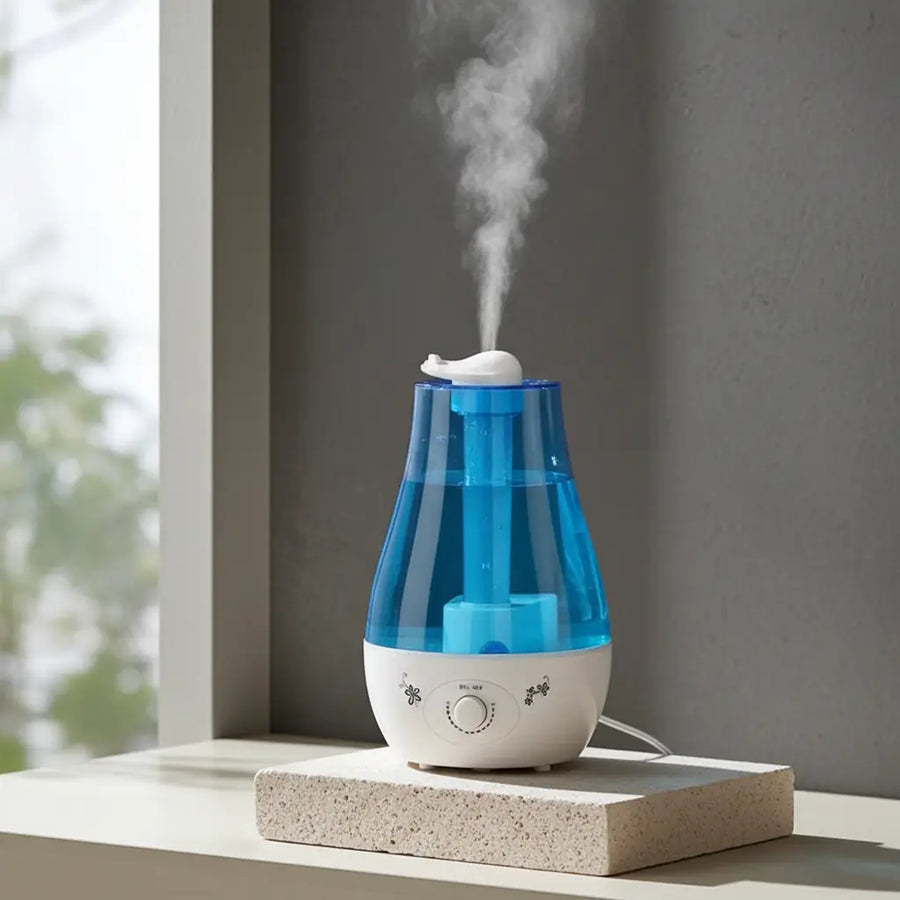 Quiet ultrasonic humidifier with 7 color LED night light for cozy bedrooms