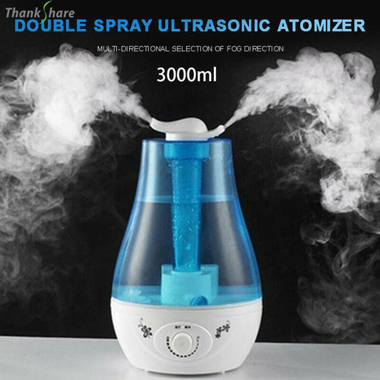 3L Ultrasonic Humidifier with Dual Mist Nozzles, 7 Color LED Night Light - Buy Online at QuietAura