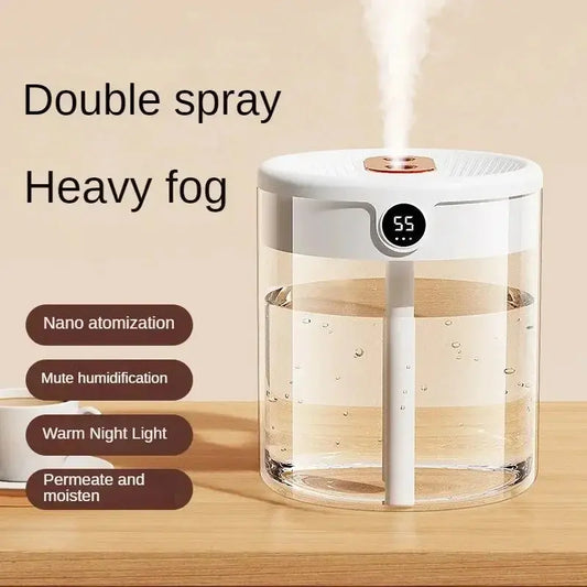 Dual Spray Humidifier USB Large Capacity Home 2L Quiet Bedroom LED Digital Display Night Light Office Desktop Mini Diffuser QuietAura