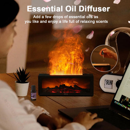 Flame Effect Aroma Diffuser - Essential Oil Humidifier with LED Remote