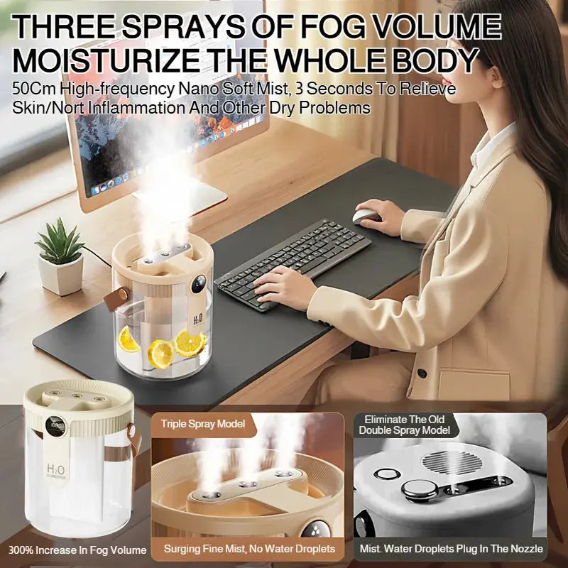 Home Portable Desktop Small Humidifier Wireless Three Spray Large Fog Volume Office Humidifier QuietAura