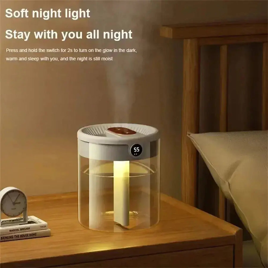 Dual Spray Humidifier USB Large Capacity Home 2L Quiet Bedroom LED Digital Display Night Light Office Desktop Mini Diffuser QuietAura