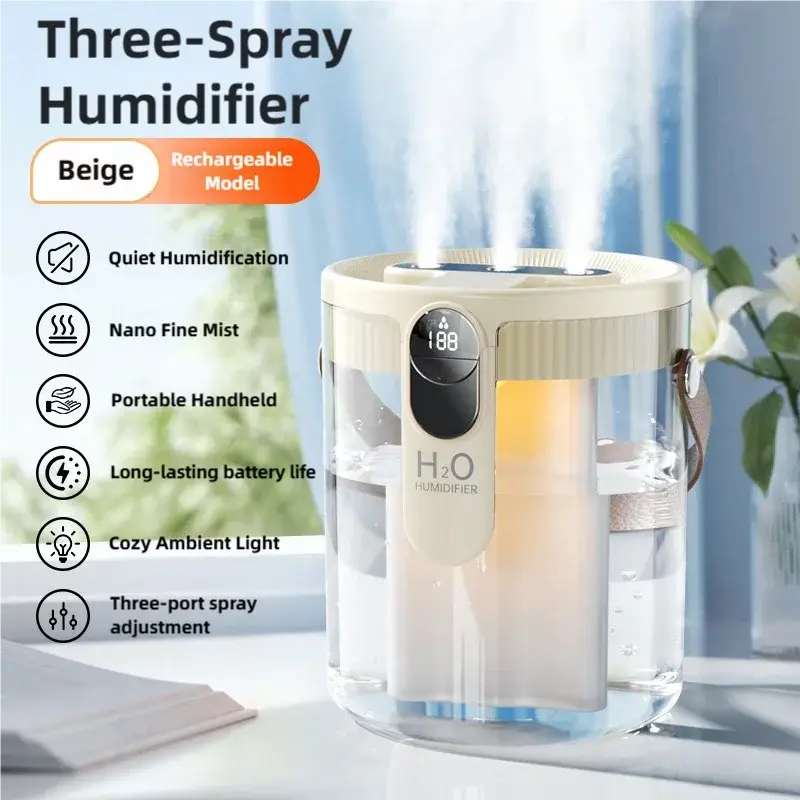 USB Small Humidifier With Three Sprays And Large Amount Of Mist/Mini Humidifier With Night Light For Bedroom Desktop Large Mist QuietAura