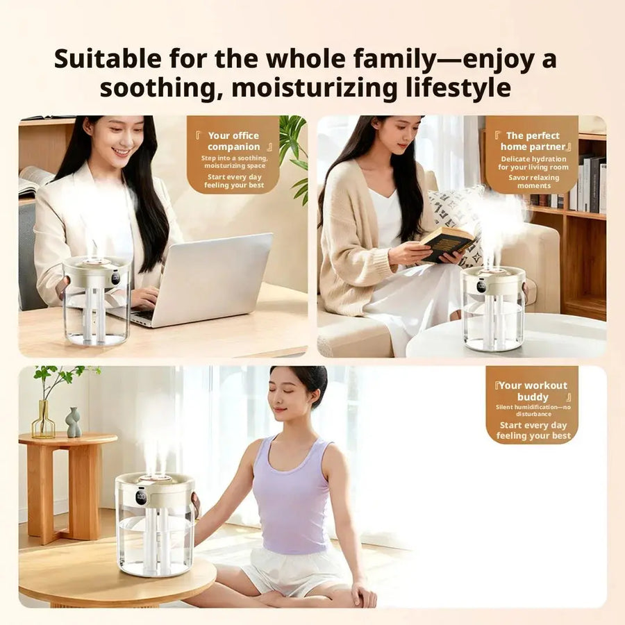 Upgraded 3 Spray Nozzle Humidifier Large Mist Silent Portable Handheld Desktop Air Purifier Home Bedroom Office Mini Humidifier QuietAura