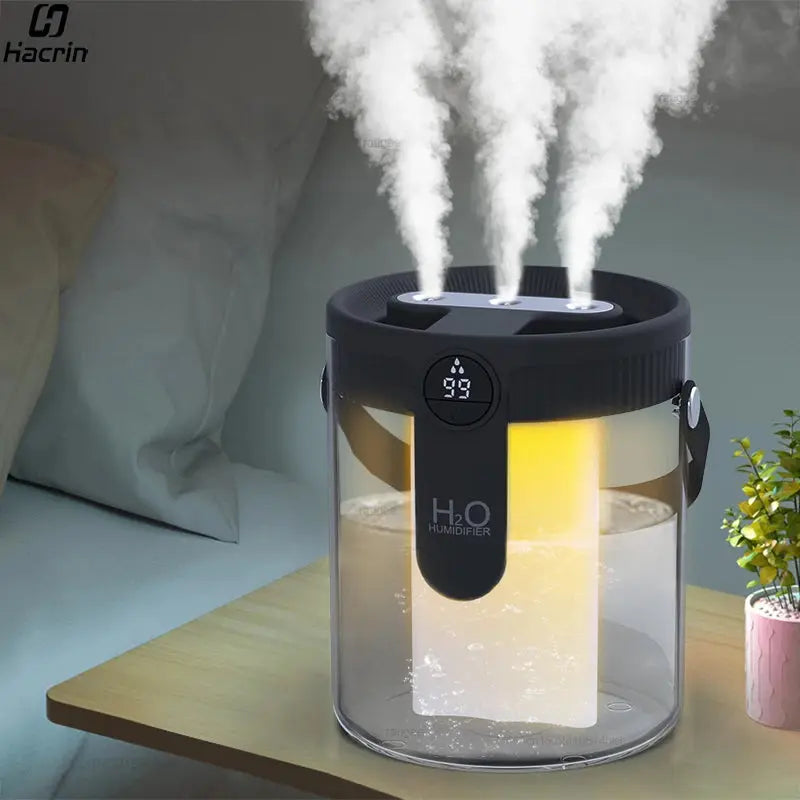 Air Humidifier 1500ml Large Capacity Humidifier USB Rechargeable Home Triple Spray Desktop Humidifier Diffuser with Night Light QuietAura