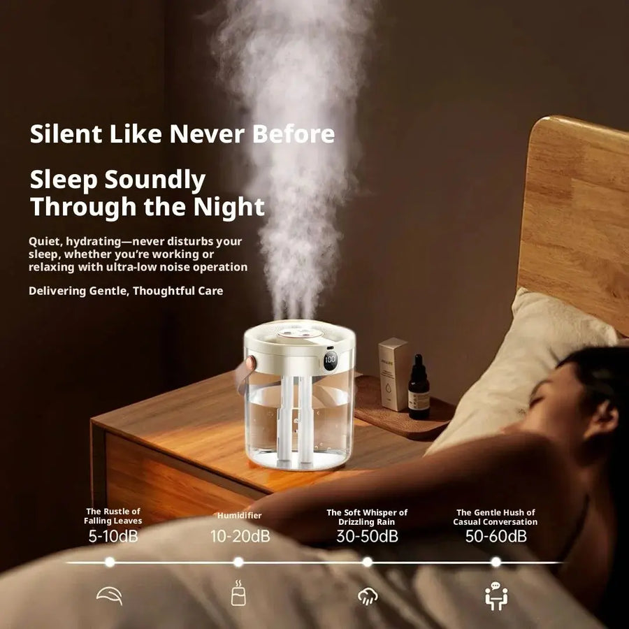 3-Nozzle Humidifier for Bedroom Quiet Night Light Air Purifier Adjustable Mist Levels Mini Humidifier for Pregnant Women Babies QuietAura