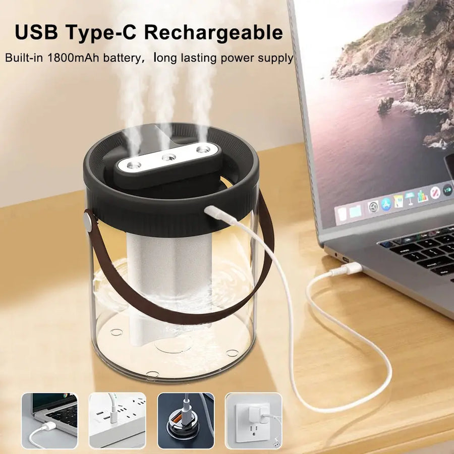 1.5L Air Humidifier Large Capacity Home Humidifier Silent Mist Maker 1800mAh Battery USB Rechargeable Humidifier with LED Light QuietAura