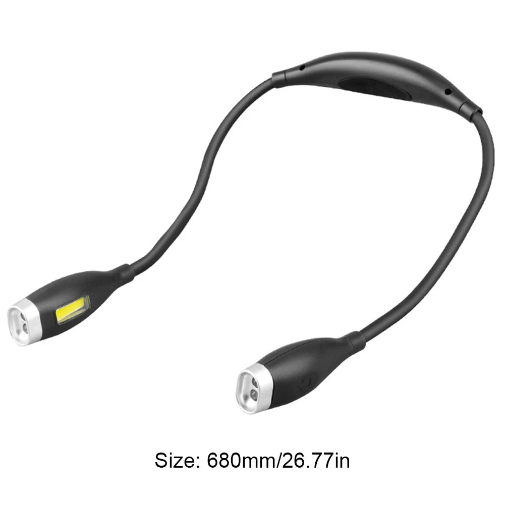 Black neck light with two connectors on a white background