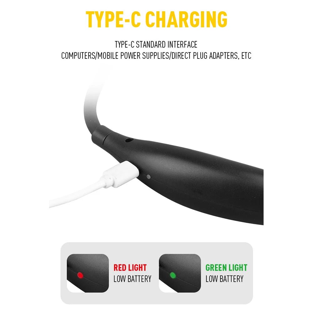 Black propeller with Type-C charging cable and battery indicator on a white background