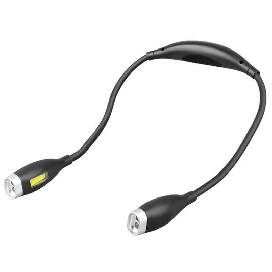 Black flexible neck light on a white background