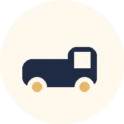 Simplified navy blue truck icon on a beige background