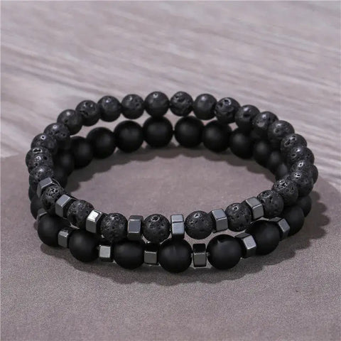 Lava Stone & Tiger Eye Beaded Bracelet Set – 2pc Unisex Gift - Buy Online at QuietAura