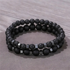 Lava Stone & Tiger Eye Beaded Bracelet Set – 2pc Unisex Gift - Buy Online at QuietAura