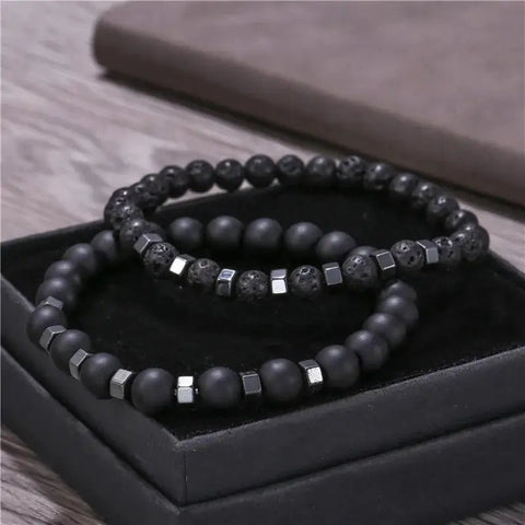 Lava Stone & Tiger Eye Beaded Bracelet Set – 2pc Unisex Gift - Buy Online at QuietAura