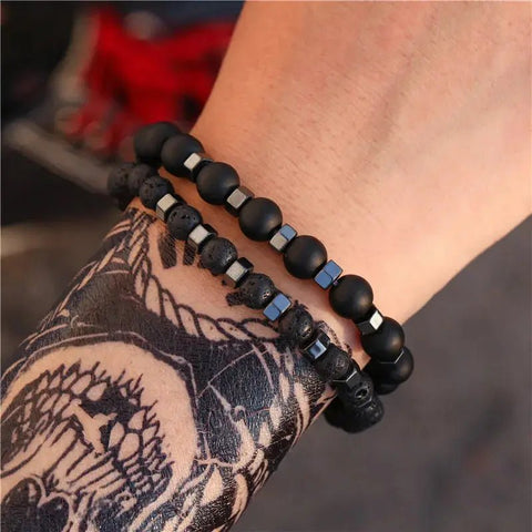 Lava Stone & Tiger Eye Beaded Bracelet Set – 2pc Unisex Gift - Buy Online at QuietAura