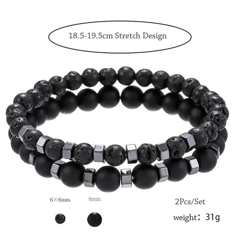 Lava Stone & Tiger Eye Beaded Bracelet Set – 2pc Unisex Gift - Buy Online at QuietAura