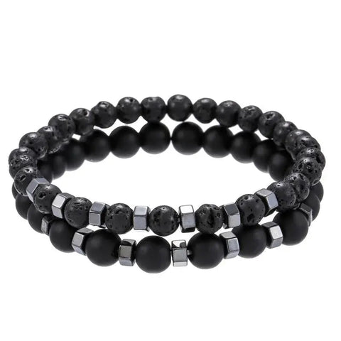 Lava Stone & Tiger Eye Beaded Bracelet Set – 2pc Unisex Gift - Buy Online at QuietAura