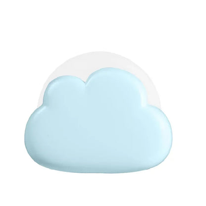Aesthetic LED cloud night light lamp glowing softly white and blue on bedroom shelf