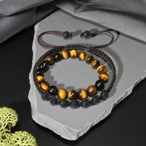 Men’s Lava Stone Bracelet – Handmade Adjustable Beaded Rope Chain - Buy Online at QuietAura