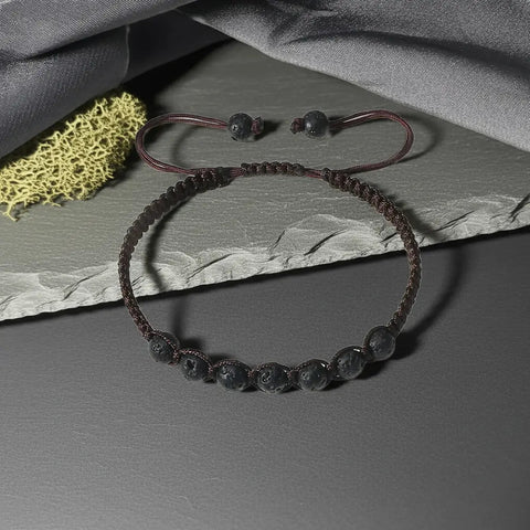 Men’s Lava Stone Bracelet – Handmade Adjustable Beaded Rope Chain - Buy Online at QuietAura