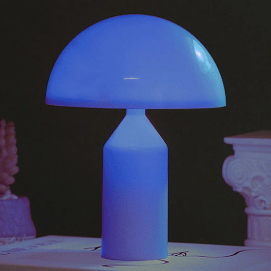 Aesthetic LED mushroom night light lamp glowing warm white on bedroom nightstand