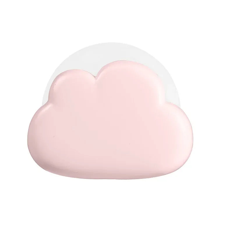 Aesthetic LED cloud night light lamp glowing softly white and blue on bedroom shelf