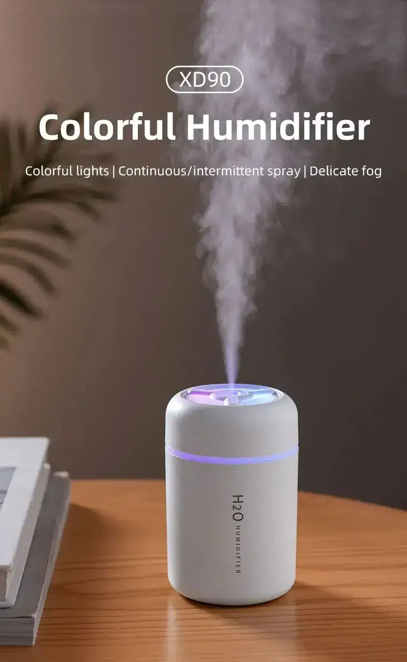 USB Mini Humidifier LED Night Light, Smart Sleep Device with colorful lights and delicate fog.