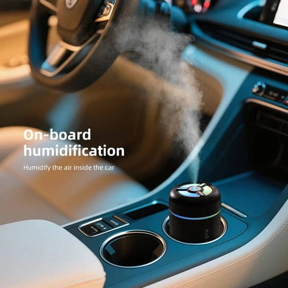 USB Mini Humidifier LED Night Light, Smart Sleep Device in car console for on-board humidification.