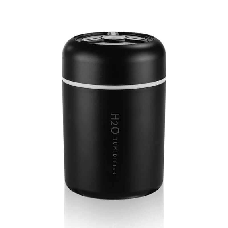 USB Mini Humidifier LED Night Light, Smart Sleep Device in sleek black design for relaxation.